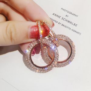 Fashion Luxury Round Earrings Women Crystal Geometric Hoop Earrings Jewelry Gift
